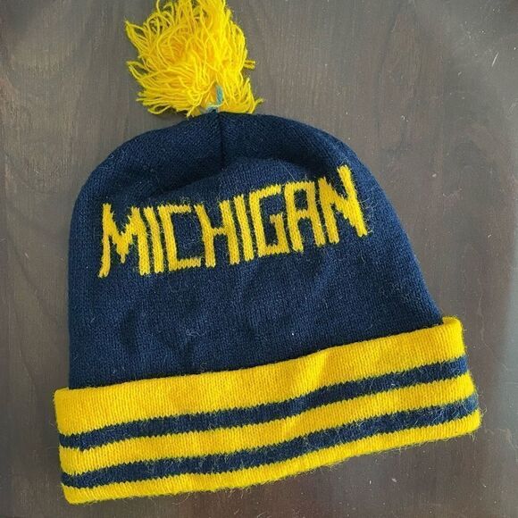 Vintage Other - Vintage University of Michigan Wolverines Knit Pom Pom Beanie Winter Hat